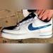 Nike Shoes | Custom Nike Air Force 1’s Size 7y White With Dark Teal Sparkle Accents Very Nice | Color: Blue/White | Size: 7bb