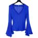 Free People Tops | Intimately Free People Size M Flared Sleeve V-Neck Knit Top Blue Stretchy | Color: Blue | Size: M