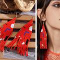 Free People Jewelry | New Free People Boho Hippie Multicolor Beaded Tassel Chandelier Dangle Earrings | Color: Black/Red | Size: Os