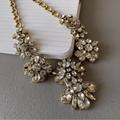 J. Crew Jewelry | J Crew Clear Rhinestones Antique Gold Toned Chain Link Flower Statement Necklace | Color: Gold | Size: Os