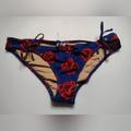 J. Crew Swim | J Crew Women's Bikini Bottom Large Blue Floral Tie Side Swimsuit Beach B11 | Color: Blue/Red | Size: L