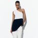 Zara Tops | Bnwt Zara Top With Contrasting Hem Black And White Asymmetric Neckline Small | Color: Black/White | Size: S