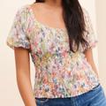 Anthropologie Tops | Anthropologie Nwt Aurelia Floral Smocked Size Large Top | Color: Green/Pink | Size: L