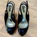 Gucci Shoes | Authentic Gucci Pre Loved Black Patent Leather And Rattan Wedges. Size 7.5 | Color: Black/Tan | Size: 7.5