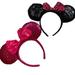 Disney Accessories | Disney Parks Minnie Mouse Ears Set Of 2 Orchid Hot Pink Black Sequins Headbands | Color: Black/Pink | Size: Os