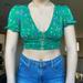 Urban Outfitters Tops | Green Floral Cropped Blouse | Color: Green | Size: M