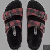 Free People Shoes | Birkenstock Arizona Plaid Fur Lined Happy Lamb Sandal | Color: Black/Red | Size: Various