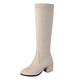 Stretchy Faux Suede Knee High Boots, Ladies Cowgirl Cowboy Boots for Women, Block Heel Water-Resistant Winter Boots Comfort Party Prom Long Booties Wide Fit Walking Motorcycle Western (2-Beige, 5)