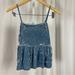 American Eagle Outfitters Tops | American Eagle Small Crushed Velvet Ruffle Crop Tank Top Holiday Formal Retro | Color: Blue | Size: S