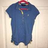 Ralph Lauren Shirts & Tops | Girl’s Ralph Lauren Ruched Polo Shirt | Color: Blue/Yellow | Size: M (8-10)