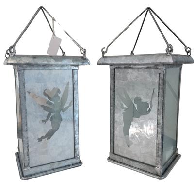 Disney Accents | Disney Tinkerbell Nwt Galvanized Metal Silhouette Candle Lanterns 9" Set Of 2. | Color: Silver | Size: 9"