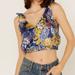 Free People Tops | Free People Women's Medium Floral Crop Tie Strap Tank Top New With Tags | Color: Blue/Yellow | Size: M