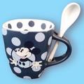 Disney Dining | Disney Parks Mickey Mouse Ceramic Coffee Tea Cup Mug With Spoon Polka Dots New | Color: Blue/White | Size: Os
