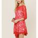 Free People Dresses | Free People Red Floral Lace Asymmetrical Hem | Color: Cream/Red | Size: 0