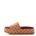 Gucci Shoes | Gucci Canvas Gg Monogram Angelina Platform Slide Sandals Size 39 Beige Ruggine | Color: Tan | Size: 39
