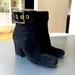 Gucci Shoes | Gucci Black Suede Ankle Boots With Gold Buckle | Color: Black | Size: 8.5