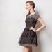 Anthropologie Dresses | Anthropologie / Bordeaux Black & Tan Striped Dress With Lace Overlay - Sz S | Color: Black/Tan | Size: S