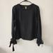 J. Crew Tops | J Crew Womens Ribbon Bow Tie Cuffs Long Sleeve Pullover Top Black Size Medium | Color: Black | Size: M