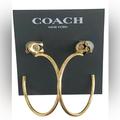 Coach Jewelry | Coach Crystal Embellished Signature C Gold Hoop Earrings Nwt | Color: Gold | Size: Os