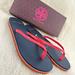 Tory Burch Shoes | New Tory Burch Leather Straps With The T Logo Flip Flops Size 7 M | Color: Blue/Pink | Size: 7