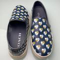 Coach Shoes | Coach Heart Slip On Shoes Size Women’s 11b Leather Upper Sparkle Detail Blue | Color: Blue | Size: 11