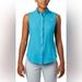 Columbia Tops | Columbia Pfg Sleeveless Shirt Button Up Fishing Hiking Womens Teal Green Blue M | Color: Blue/Green | Size: M