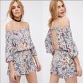 Free People Pants & Jumpsuits | Free People Free & Pretty Floral Print Shorts Romper | Sz Xs | Color: Gray/Purple | Size: Xs
