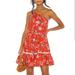 Free People Dresses | Free People All Mine Linen Blend Summer Floral Mini One Shoulder Red Dress Zip L | Color: Red | Size: L