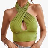 Free People Tops | Free People Crisscross Halter Neck Cutout Wrap Crop Top Backless Sexy Cami Tank | Color: Green | Size: M