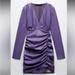 Zara Dresses | New - Zara Faux Leather Purple Ruched Dress - Brand New With Tags - Size: M | Color: Purple | Size: M