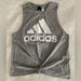 Adidas Tops | Adidas Twist Front High Neck Knotted Logo Sleeveless Tank Top | Color: Gray/White | Size: Xs