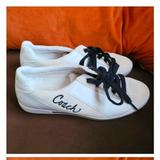Coach Shoes | Coach Fashion Sneakers. Cream And White With Navy Stitching And Laces. Size 7.5. | Color: Cream | Size: 7.5