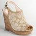 Coach Shoes | Coach Janet 8.5 Signature Logo Peep Toe Wedge Size 8 | Color: Cream/Tan | Size: 8