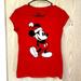 Disney Tops | Disney Red Christmas Mickey Shirt. Short Sleeve Size M-7-9 Juniors. | Color: Red/White | Size: Mj