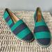 J. Crew Shoes | J. Crew Striped Canvas Slip-On Flat Espadrilles Navy Kelly Green Aw595 7 Nib | Color: Blue/Green | Size: 7