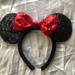 Disney Accessories | Disney Parks Sequined Minnie Mouse Ears Headband | Color: Black/Red | Size: One Size