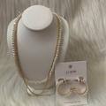 J. Crew Jewelry | J. Crew Pearl & Gold Chain Necklace And Triple Pearl/Gold Hoop Earrings Set | Color: Gold/White | Size: Os