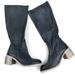 Free People Shoes | Free People Essential Tall Boots Slouch Black Leather Block Heel Size 39.5 | Color: Black/Gray | Size: 9.5