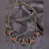 J. Crew Jewelry | Elegant J Crew Crystals Beaded Chain Chunky Gold Tone Jewelry Necklace | Color: Gold/Purple | Size: Os