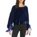 Free People Tops | Free People Women Blue Velvet Oversized Top Blouse Bow Tie Balloon Sleeve | Color: Blue | Size: S