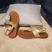 Kate Spade Shoes | Kate Spade Women's Sandals Gold Leather T-Strap Thong Bow Flat Carolina Size 7.5 | Color: Gold | Size: 7.5