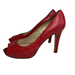 Kate Spade Shoes | Kate Spade Size 9 Peep Toe Red Snakeskin Embossed Pump High Heels | Color: Red | Size: 9