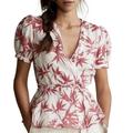 Polo By Ralph Lauren Tops | $150 Polo Ralph Lauren Linen Size Xs Gaga Floral Print Wrap Shirt Top Nwt | Color: Red/White | Size: Xs