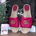 Gucci Shoes | Gucci: Marmont Pilar Leather Espadrille Double Gg Logo Sliders Sandals (Red) | Color: Gold/Red | Size: 10