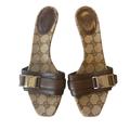 Gucci Shoes | Gucci Monogram Canvas Slide Heeled Sandals Sz 7/37 | Color: Brown/Tan | Size: 7