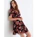 Madewell Dresses | Madewell Tulip-Sleeve Floral Wrap Top Chiffon Mini Dress In French Rose Size 00 | Color: Black/Red | Size: 00