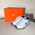 Nike Shoes | Nike Air Monarch Iv Leather White Metallic Silver & Mid Night Navy Training Shoe | Color: Silver/White | Size: 7.5