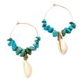 Anthropologie Jewelry | 2/$35 Anthro Blue Howlite Faux Turquoise Cowrie Shell Hoop Earrings | Color: Blue/Gold | Size: Os