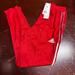 Adidas Pants | Adidas Mens Red Elastic Waist Pockets Tapered Leg Standard Fit Track Pant Size M | Color: Red | Size: M