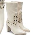 Free People Shoes | New Free People Dakota Studded Cream Leather Western Heeled Boots 37 | Color: Cream | Size: 37eu